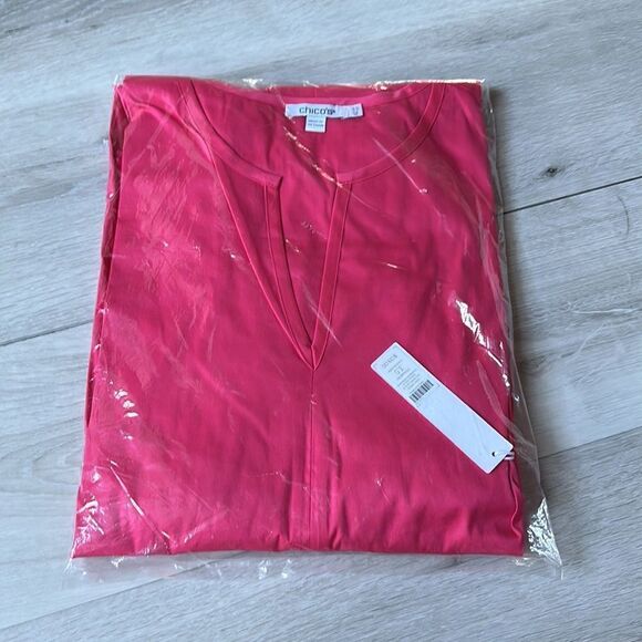 Chicos SS Tiered Maxi Dress Solid Strawberry Margarita Color Size 3.5 NWT in pkg - Picture 6 of 8